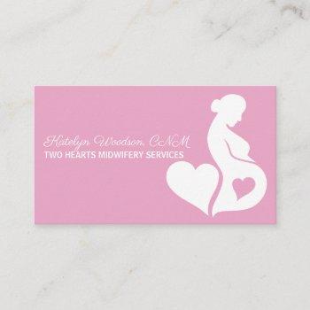 midwife beautiful pregnancy silhouette pink heart business card