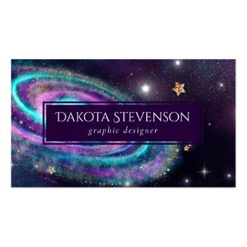Small Milky Way Galaxy | Cosmic Blue Purple Pink Glow Business Card Front View