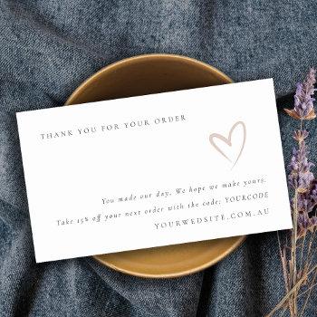 minimal blush heart thank you for your order business card