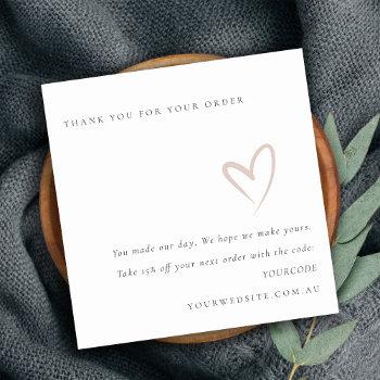 minimal blush heart thank you for your order  square business card