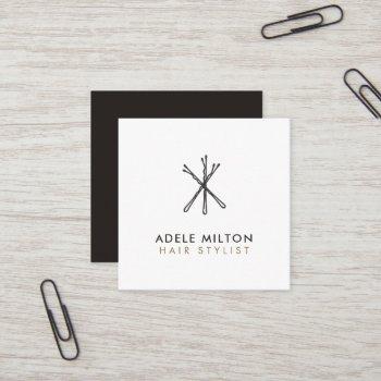 minimal elegant black white bobby pins hair square business card