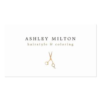 Small Minimal Elegant Faux Gold Scissors Hair Stylist Business Card Front View