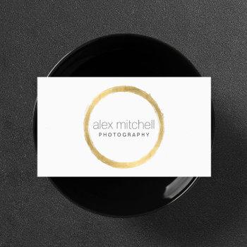 Small Minimal Faux Gold Brushstroke Circle Photographer Business Card Front View