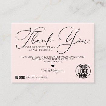 minimal pink black script customer thank you business card