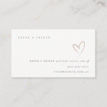 minimal simple blush heart refer a friend discount business card