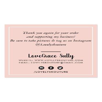 Small Minimal Stylish Simple Border Blush Pink Thank You Square Business Card Back View