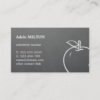 minimal textured grey white apple teacher business card