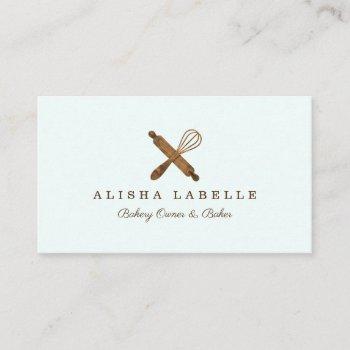 minimal wooden rolling pin & whisk bakery logo business card