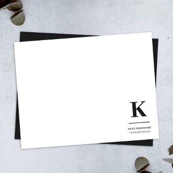 minimalist black and white modern monogram note card