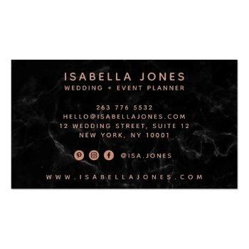 Small Minimalist Black Marble Rose Gold Signature Script Business Card Back View