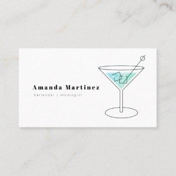 minimalist blue cocktail bartender mixologist business card