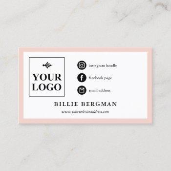 minimalist blush black social media your logo business card