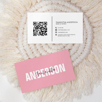  minimalist blush pink qr code modern professional business card
