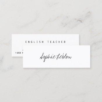minimalist elegant english teacher mini business card