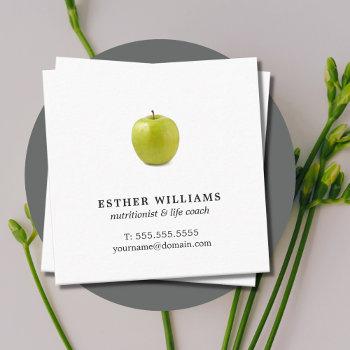 minimalist elegant green apple nutritionist square business card