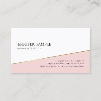 Small Minimalist Elegant Pink Gold White Professional Business Card Front View