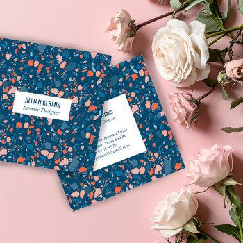 minimalist elegant terrazzo pattern blue pink chic square business card