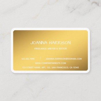 minimalist elegant trendy gold writer editor business card