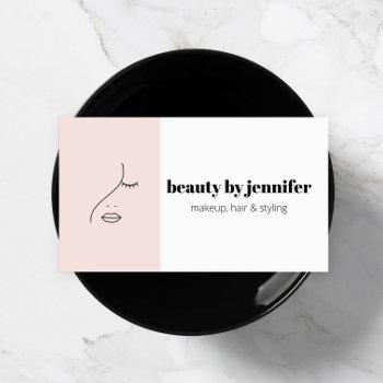 minimalist face beauty logo makeup artist pink business card