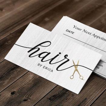 minimalist gold scissor elegant typography hair appointment card