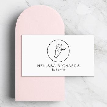 minimalist hand and lashes logo makeup artist business card