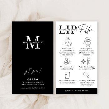 minimalist lip filler aftercare guide instructions business card