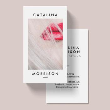 minimalist makeup artist red lips photo business card