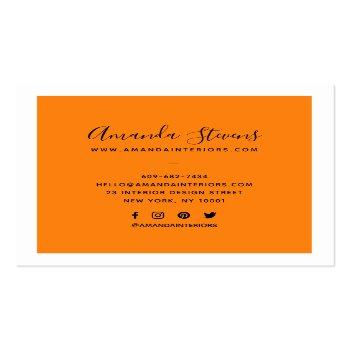 Small Minimalist Modern Professional Designer Orange Square Business Card Back View