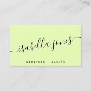 Small Minimalist Pale Yellow Professional Luxe Script Business Card Front View