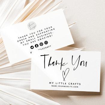 minimalist thank you heart small business business card