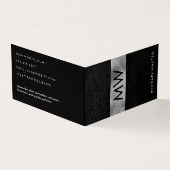 minimalist two letter monogram faux leather luxe business card