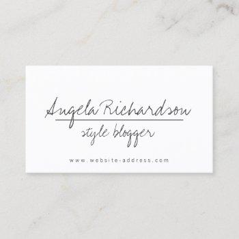 minimalist unique handwritten stylist, blogger business card