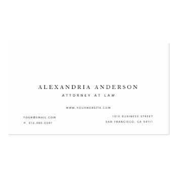 Small Minimalist White Lawyer Professional Business Card Front View