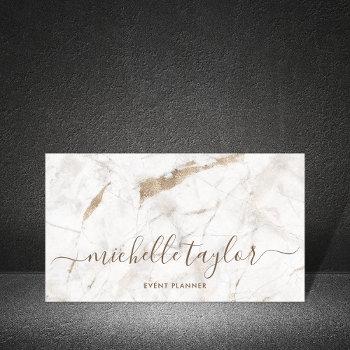 minimalist white marble  gold signature script business card