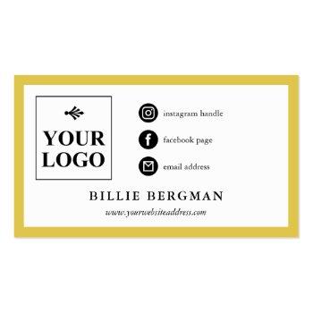 Small Minimalist Yellow White Social Media Your Logo Business Card Front View