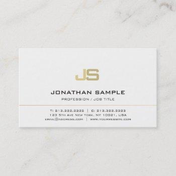 minimalistic monogram modern white gold plain business card