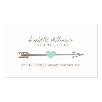 Small Mint And Brown Heart And Arrow Business Card Front View