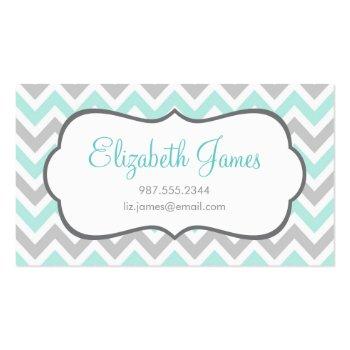 Small Mint And Gray Colorful Chevron Stripes Business Card Front View