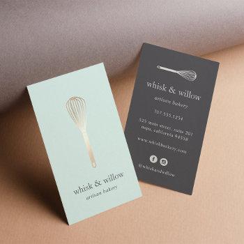 mint & gold whisk | bakery | chef | caterer business card