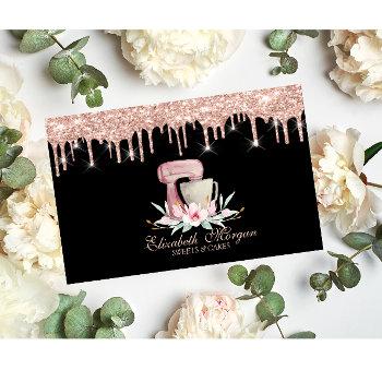 mixer flowers rose gold drips bakery black  business card