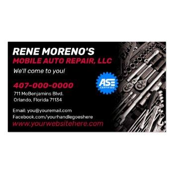 Small Mobile Automobile Car Repair Mechanic 2 Sided Business Card Front View