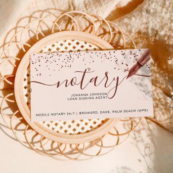 mobile notary loan rose gold confetti typography business card