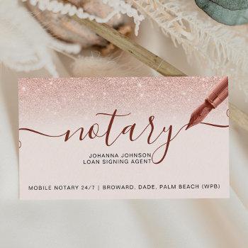 mobile notary loan rose gold glitter typography business card