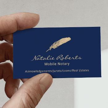 mobile notary loan signing agent gold quill navy business card