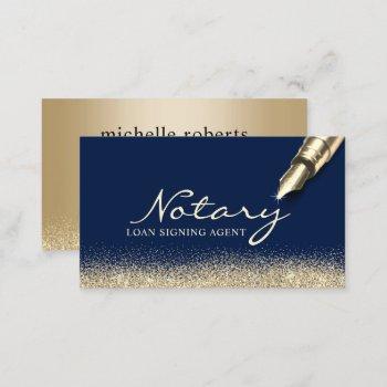 mobile notary loan signing agent modern navy gold business card
