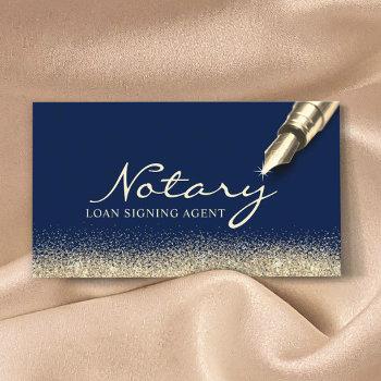 mobile notary loan signing agent modern navy gold business card