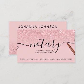 mobile notary loan typography pink glitter business card