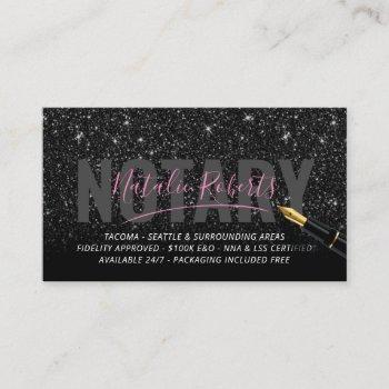 mobile notary public black glitter signature business card