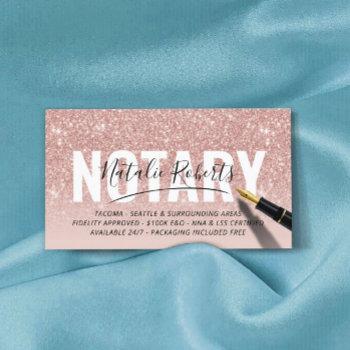 mobile notary public rose gold glitter signature business card