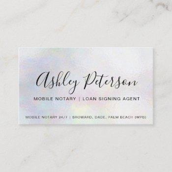 mobile notary public script pearl holographic business card